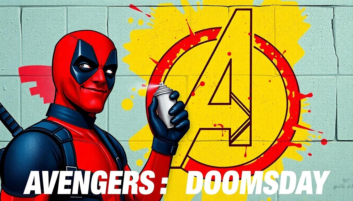 deadpool painting avengers logo wall
