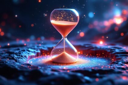floating glass hourglass cosmic void constellations