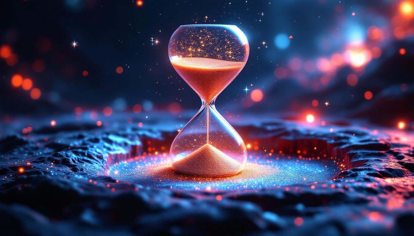 floating glass hourglass cosmic void constellations