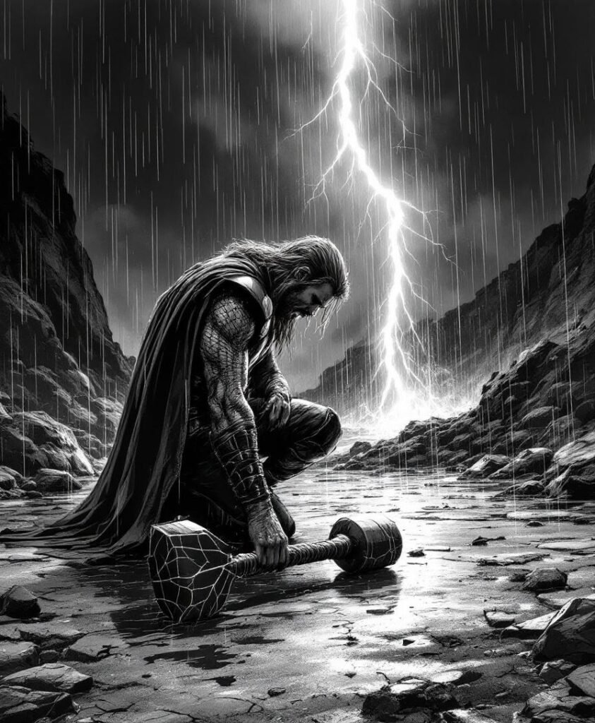Mortal Thor and a Hero Erased From History: What Marvel’s New Twist Means 2 mortal thor kneeling cracked mjolnir illustration