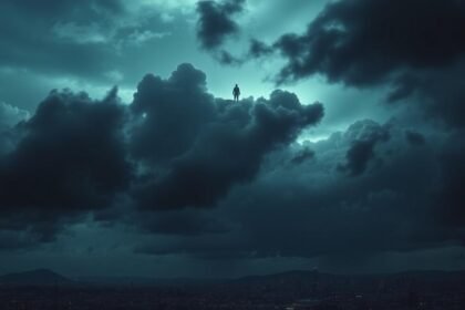 apocalyptic skyline storm clouds city lights