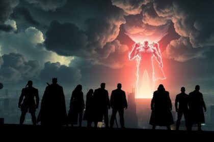 avengers silhouette cinematic rooftop night