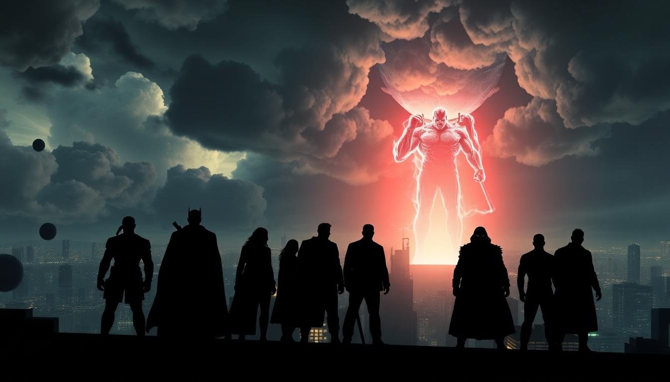 avengers silhouette cinematic rooftop night
