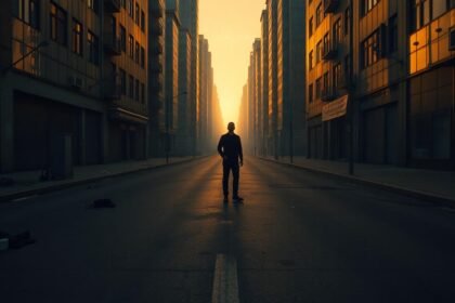 empty city street golden hour silhouette