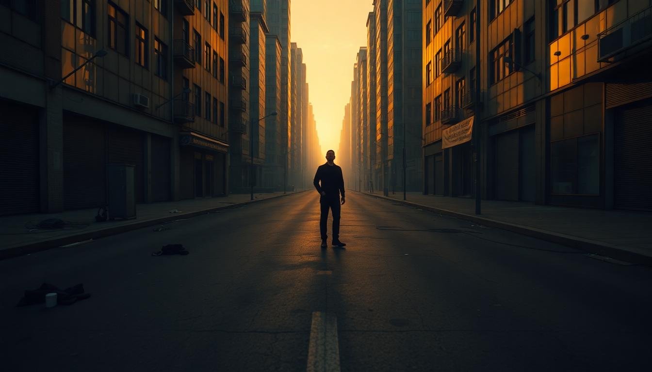 empty city street golden hour silhouette