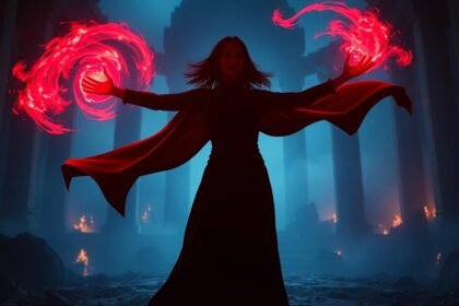 mystical sorceress red energy ruins
