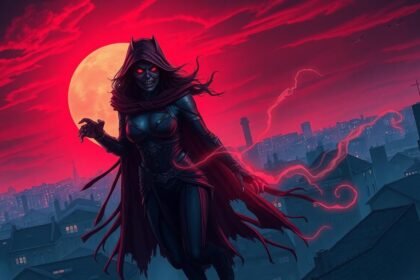 zombified scarlet witch ruined city dusk