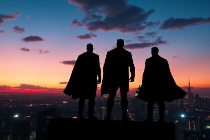 cinematic superhero silhouettes dusk skyline ab58168e