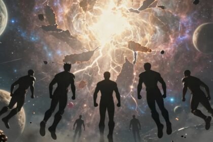 cosmic superhero battle glowing rift a04b4228