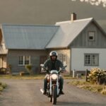 motorcycle arrival cozy farmhouse golden hour f38bfb35