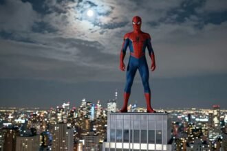 spider superhero nyc skyscraper night pose a69ecf97