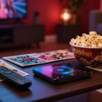 superhero movie night entertainment flatlay 5543d412