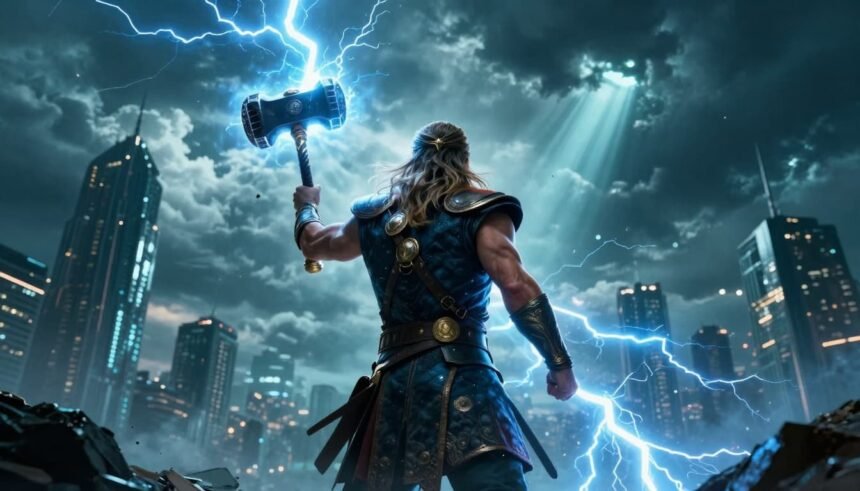 thunder god hero lightning hammer shattered city b16ef816